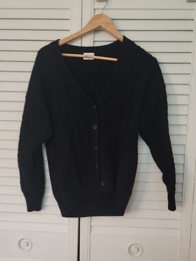 Sunday Best Black Cable Knit V-Neck Button Cardigan